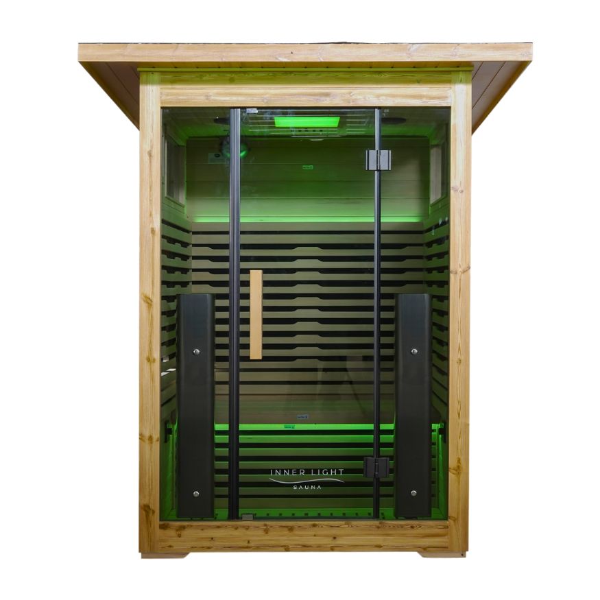 2 person outdoor Infrared Sauna Natural Colour Green Lights