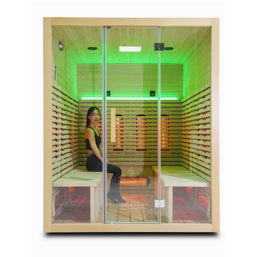 8 Seat Sauna with woman on seat