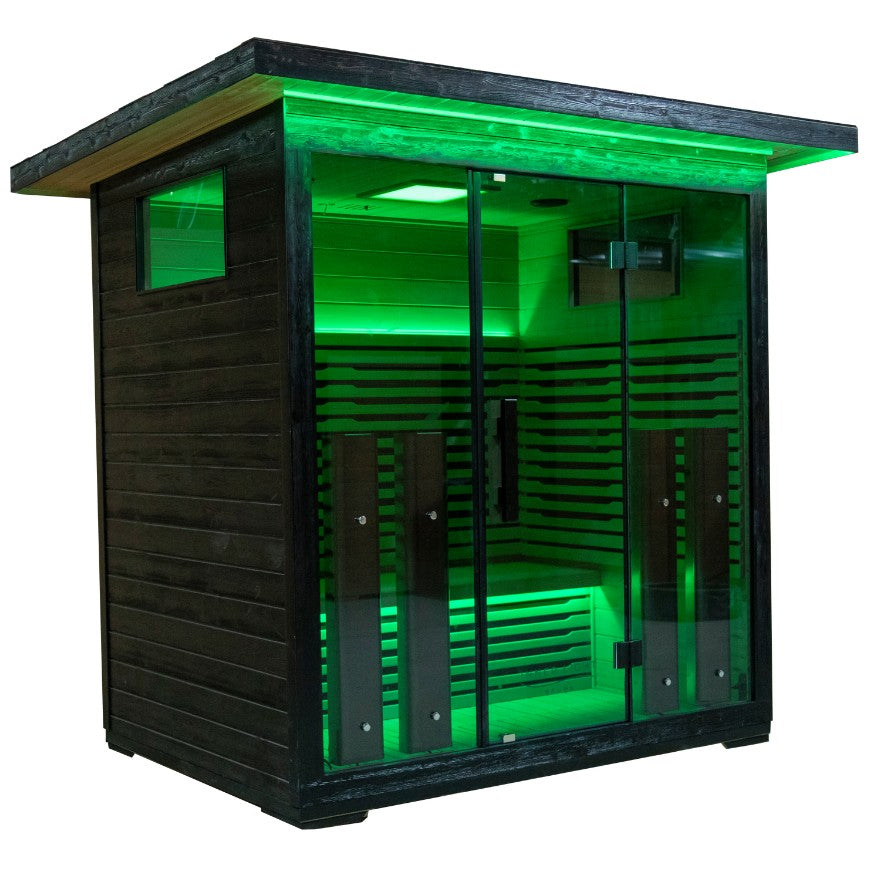4 person outdoor sauna green light side view
