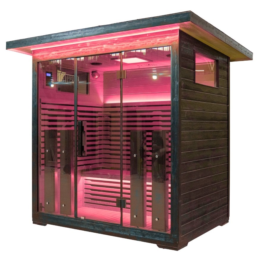 Innerlight outdoor 4 person sauna side view pink