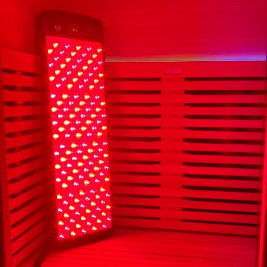 Red light panel in sauna
