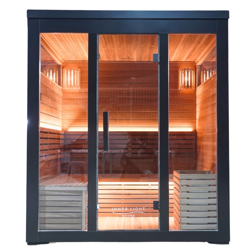 5 Person outdoor traditional sauna front view Demfin Innerlight